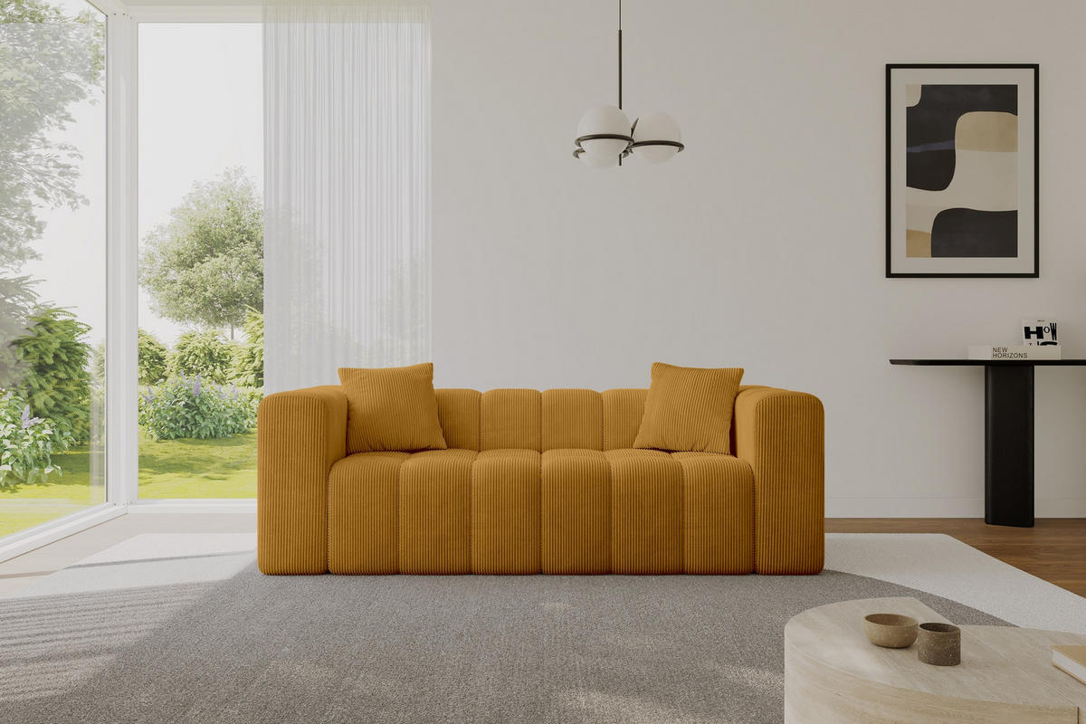 SOFA 2-Sitzer DONY-2 232x90x71 cm Senfgelb Cord - Currygelb/Dunkelgelb, Holzwerkstoff/Kunststoff (232/71/90cm) - ALTDECOR