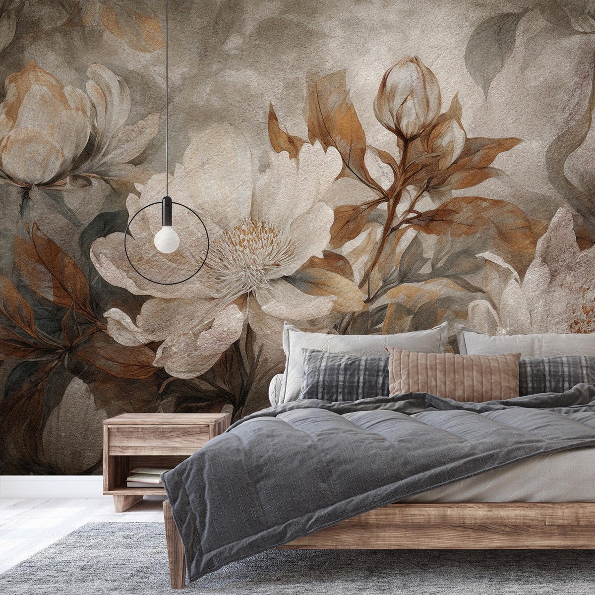 FOTOTAPETE Blumen Blätter Pflanzen Natur Retro Stil 270x180cm - Beige/Braun, Papier (270/180cm) - Muralo