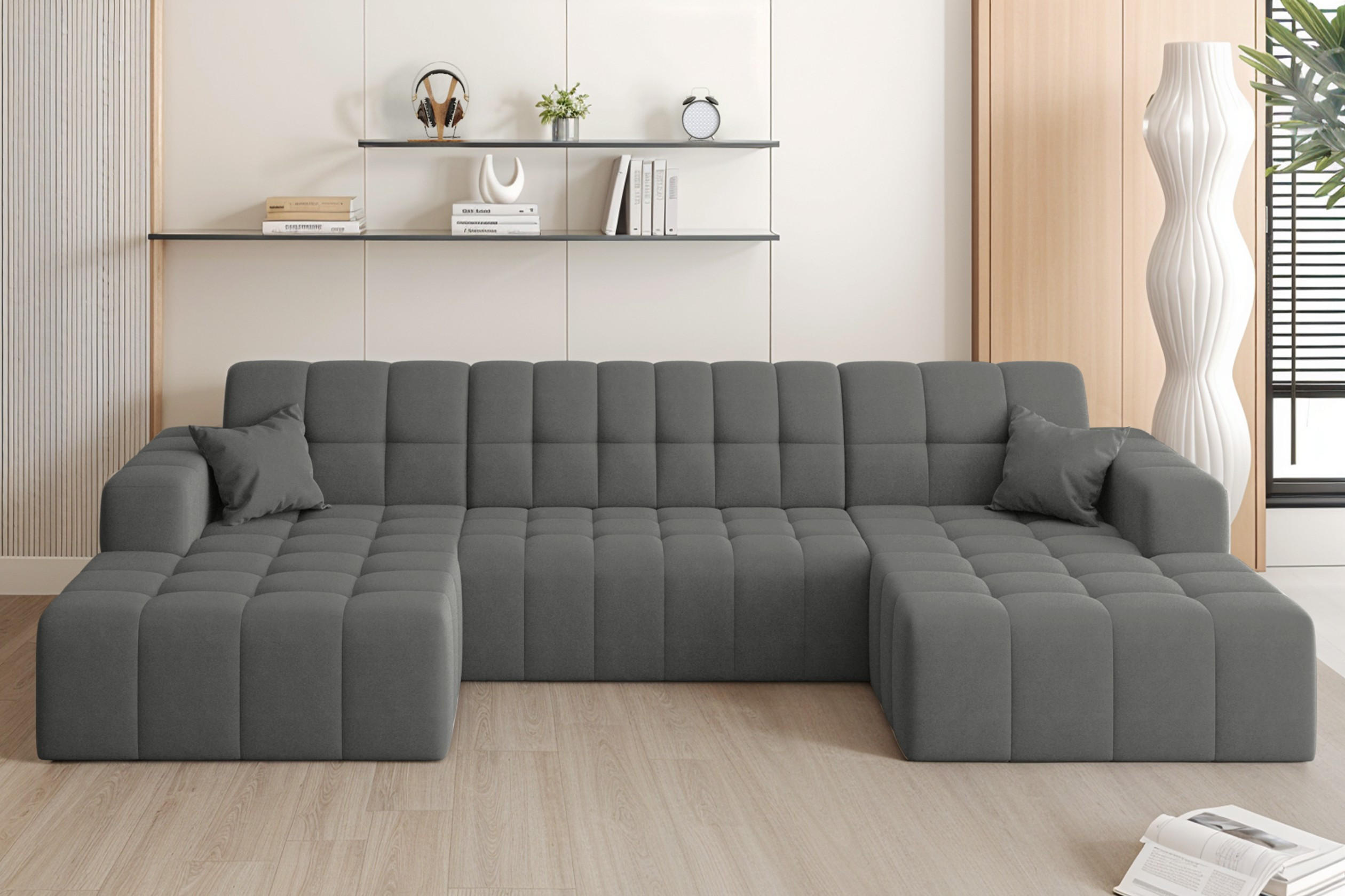 ECKSOFA U-Form Nimes Stoff Portland Anthrazit - Anthrazit, Holz/Textil (168/350cm) - Kaiser Möbel