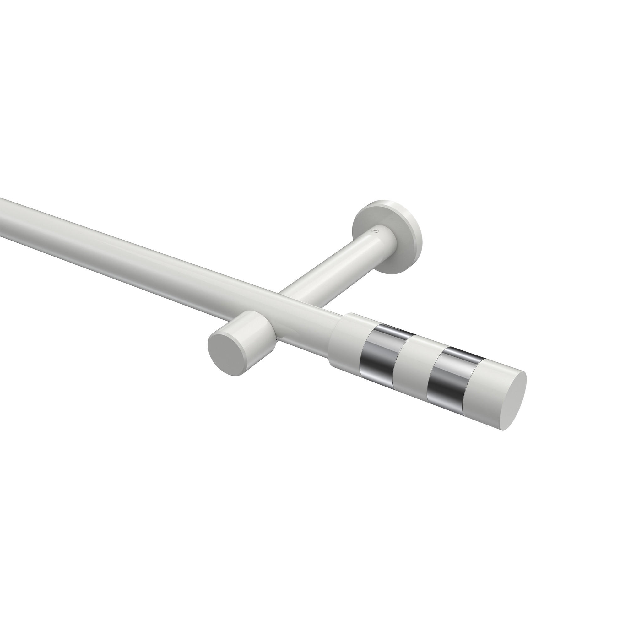GARDINENSTANGEN-SET Prestige Mavell 240 cm (geteilt in 2 x 120 cm), 1-läufig (ohne Ringe), 20 mm Ø Weiß - Chromfarben/Weiß, Metall (240cm) - INTERDECO