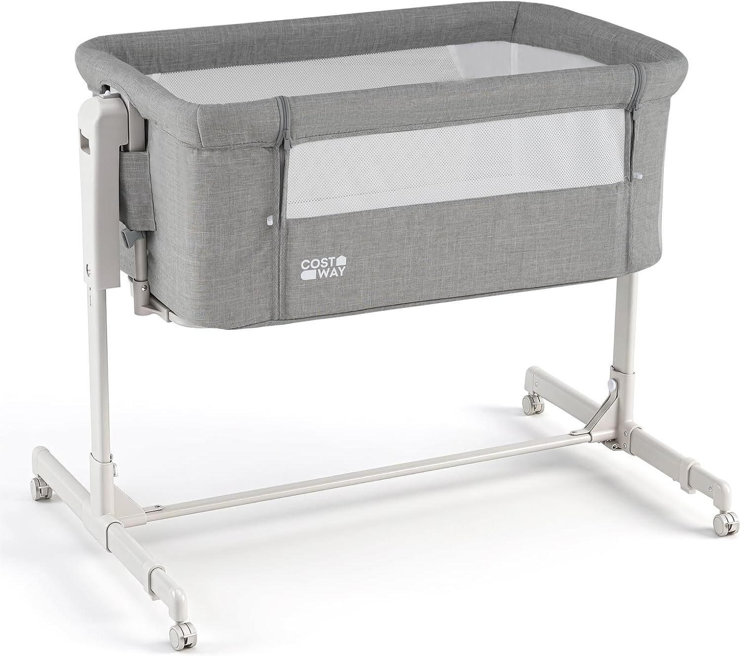 BABYWIEGE höhenverstellbar grau - Grau, Textil - COSTWAY