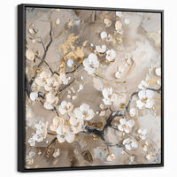 LEINWAND Bilder mit Rahmen - Blumen - Weiß - Gold - Beige - Luxus - 50x50 - Greige, Textil (50/50cm) - MuchoWow