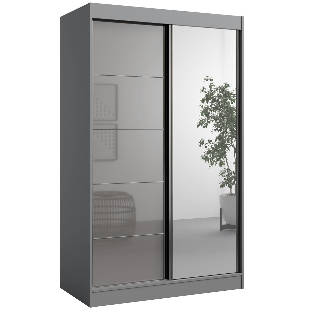 SCHIEBETÜRENSCHRANK mit Spiegel Como 2D1L 120 Grau (lacobel) - Silberfarben/Grau, Holzwerkstoff/Metall (120/201/65cm) - mzm24