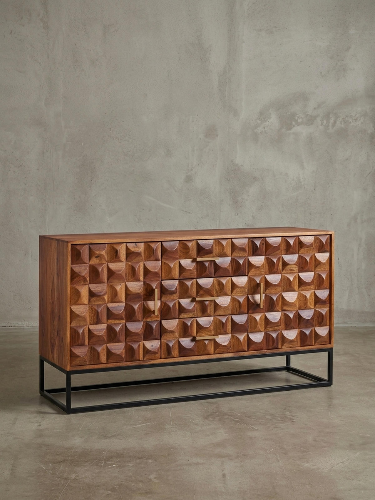 SIDEBOARD – Massivholz, 145x81x45 cm, Industrial-Stil, Metallgestell - Schwarz/Braun, Holz/Metall (145/81/45cm) - KADIMA DESIGN
