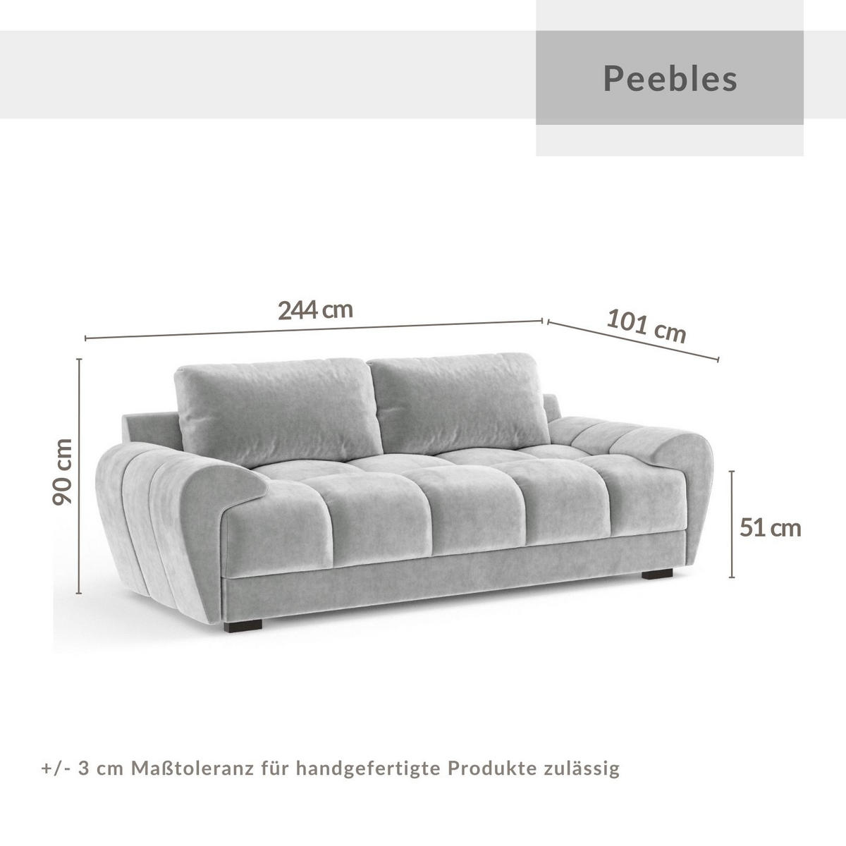 3-SITZER SOFA Peebles Olivenfarbe Samtstoff - Schwarz/Olivgrün, Holz/Holzwerkstoff (244/90/101cm) - Maison de Reve