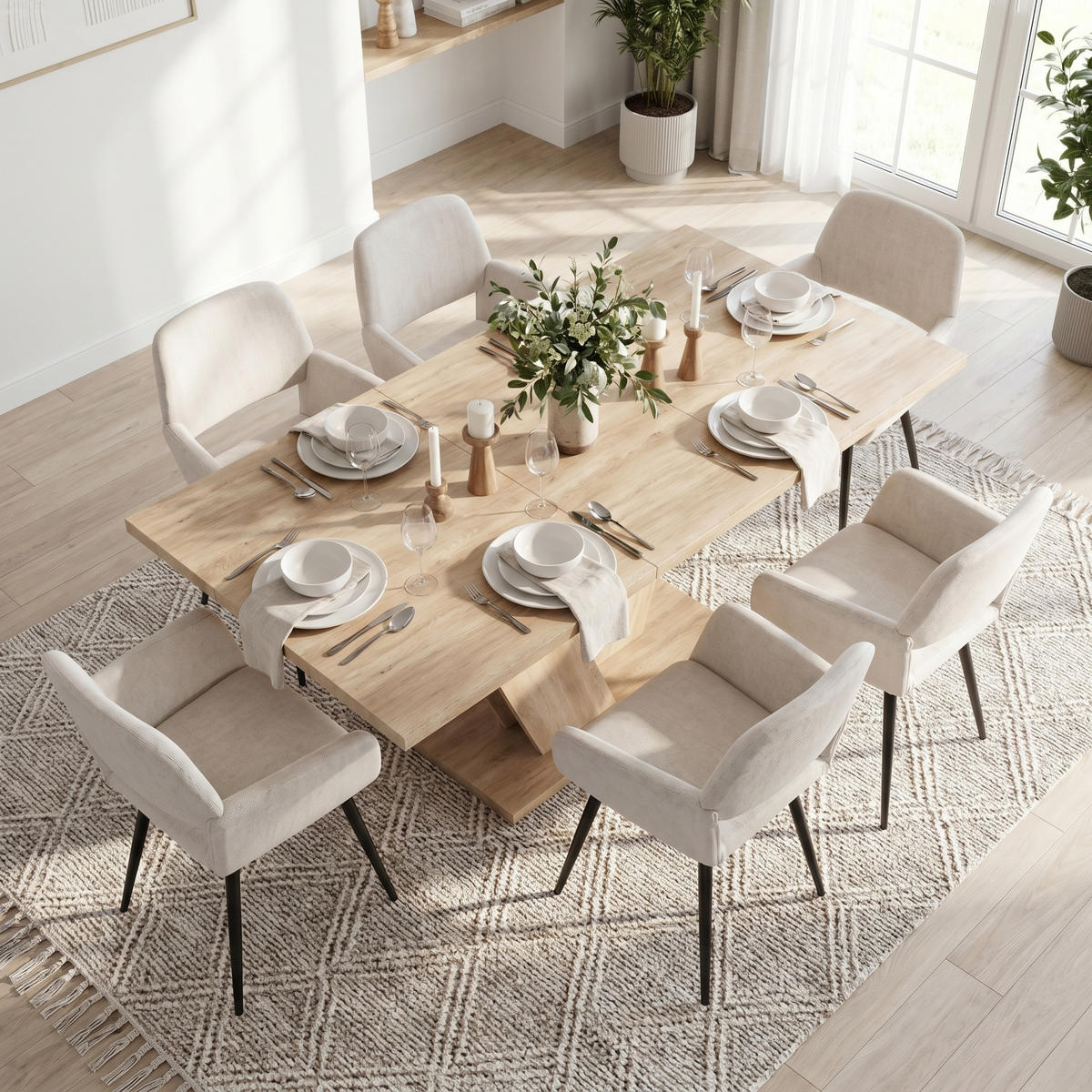 ESSTISCH-SET 1+6, ausziehbarer Tisch mit 6 Esszimmerstühlen - Eichefarben/Schwarz, Holzwerkstoff (180/75.5/80cm) - Urban Meuble
