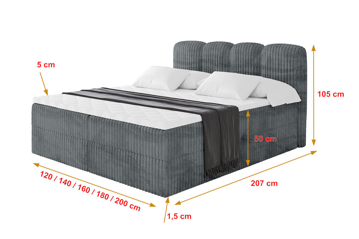 BOXBETT mit Matratze H4 - NINA - 160x200 cm - Dunkelgrau - Schieferfarben, Holzwerkstoff (160/200cm) - ALTDECOR