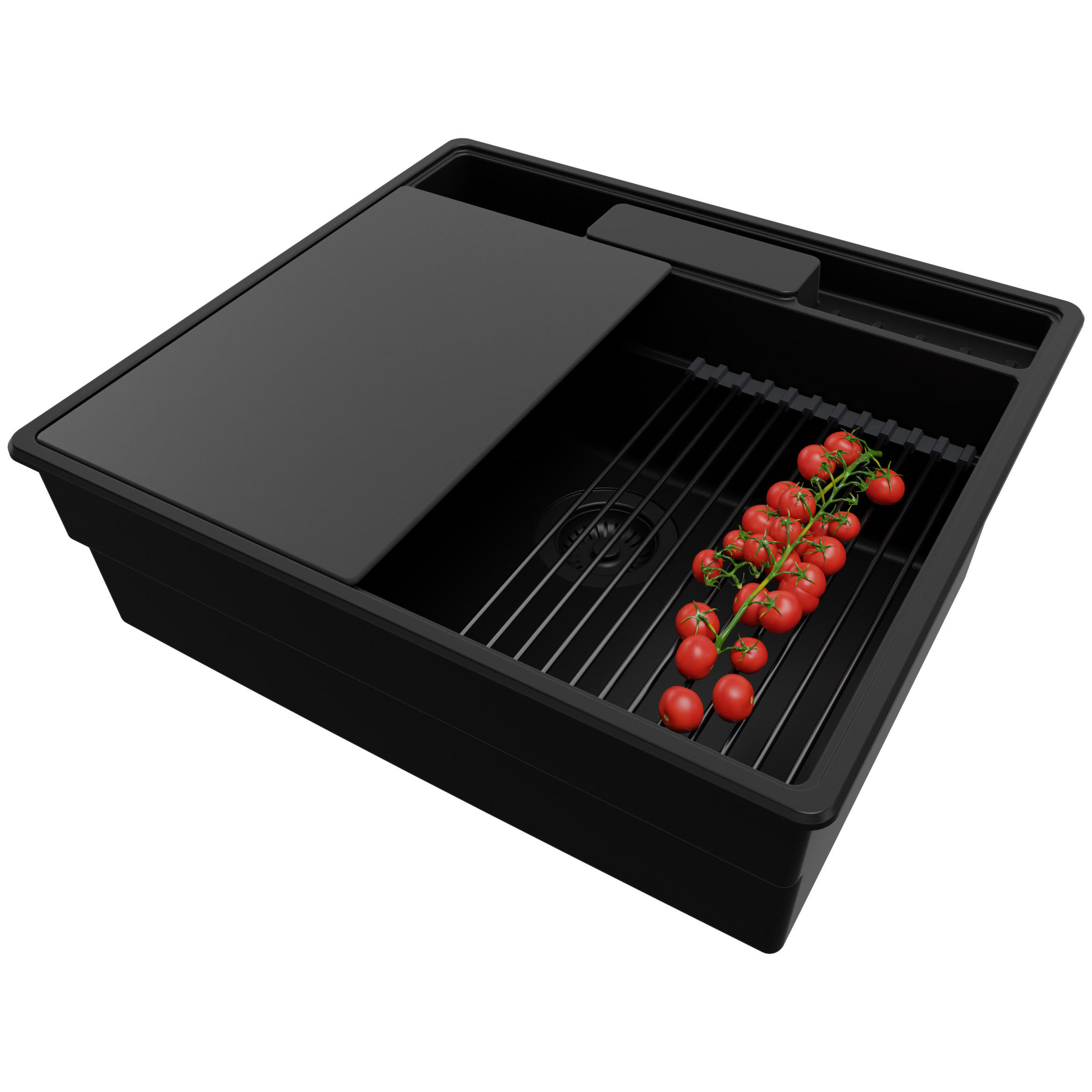 SPÜLBECKEN New York, 2-er set Alles Schwarz 58/53 cm 1 Becken + Ablauf-Set + Küchenzubehörset ab 60er Unterschrank - Schwarz, Kunststoff (58/20/53cm) - Primagran