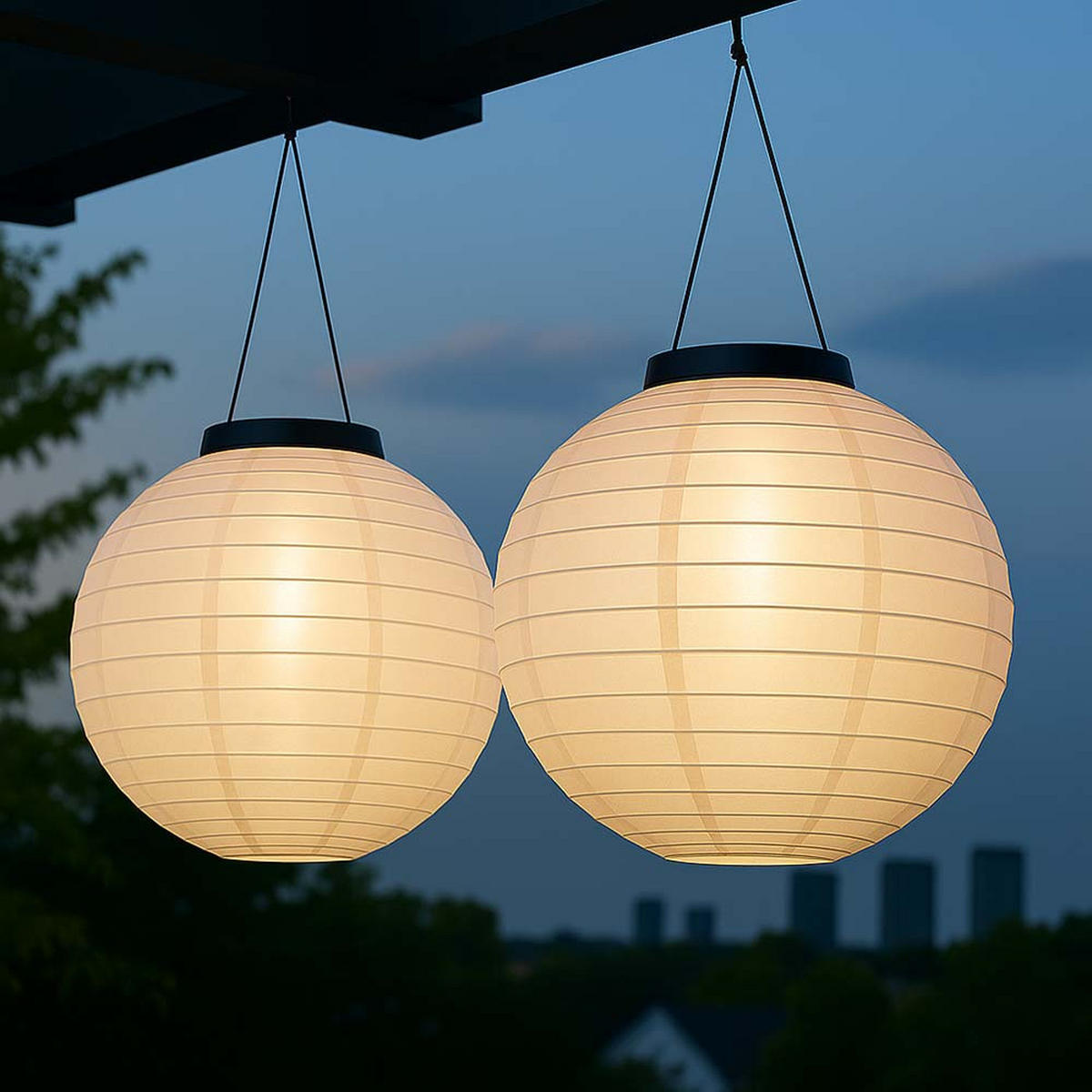 LED AUSSENHÄNGELEUCHTE Lampion Beige 2er Set - Beige, Metall (30/30/55cm) - Globo Lighting