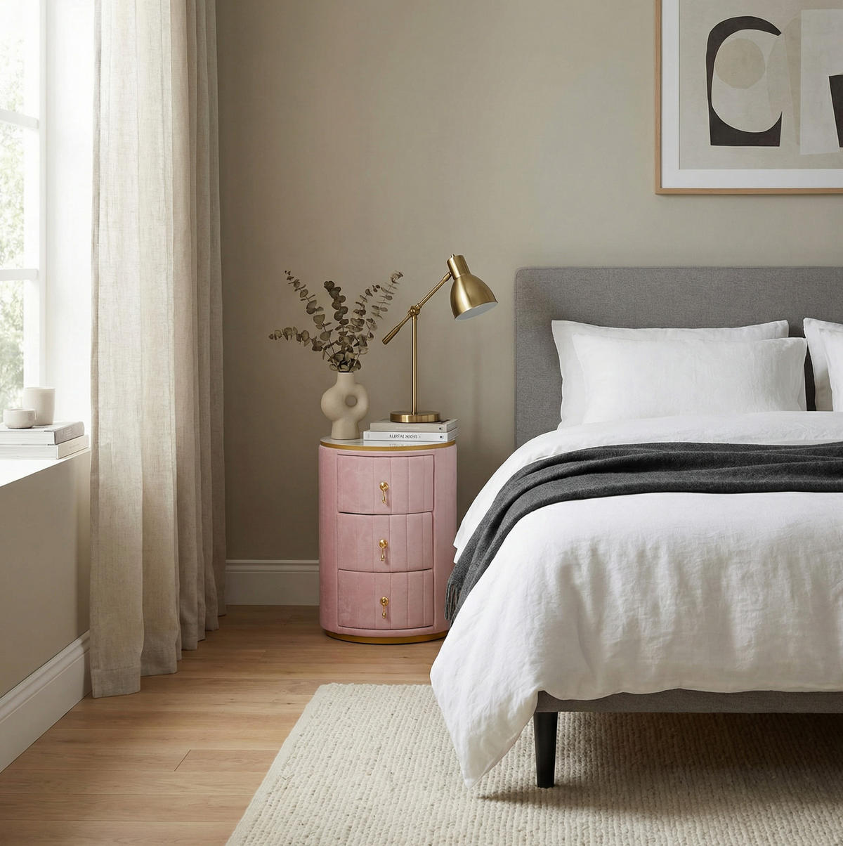 NACHTTISCH 40/52,5/40 cm Rose aus MDF, Metall und Samt mit 3 Schubladen - Rosa, Holzwerkstoff (40/52.5/40cm) - OKMYHOME