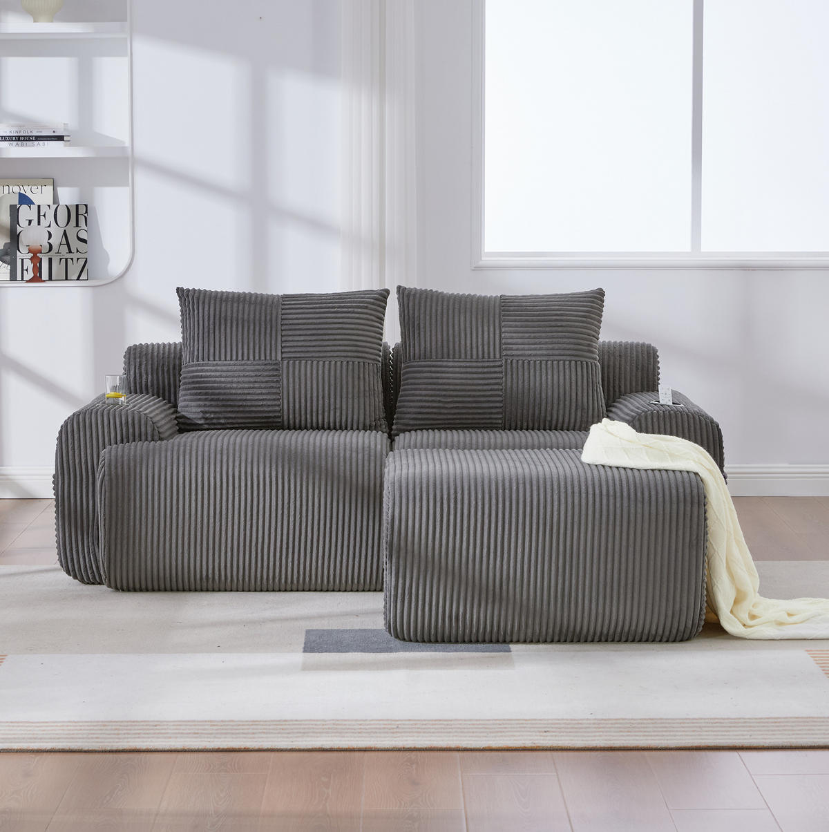 SOFA modular 2-Sitzer 200 x 174 cm Cord Dark Gray - Dunkelgrau, Kunststoff (174/200.1cm) - Meubliv