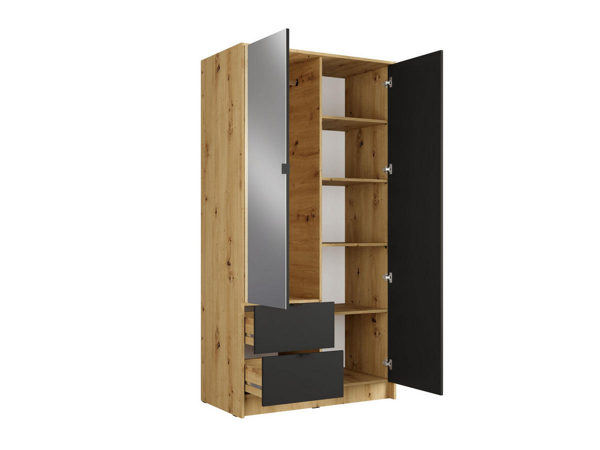 KLEIDERSCHRANK Eiche Artisan, Onyx Schwarz 102/201/55 - Eiche Artisan, Holzwerkstoff (102/201/55cm) - RAUMHIRSCH FURNITURE