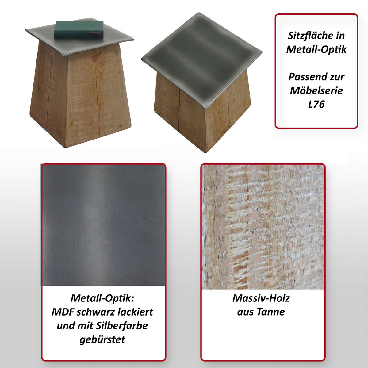 HOCKER Braun, Grau - Braun/Grau, Holz (36/45/36cm) - MCW