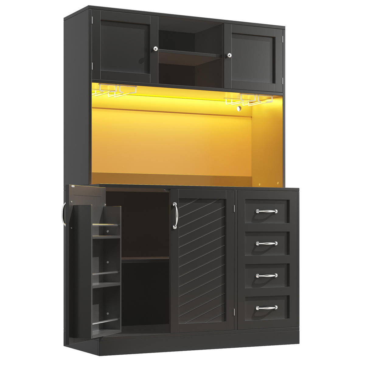 BUFFETSCHRANK mit LED-Beleuchtung 120 x 40 x 188 cm MDF Schwarz - Schwarz, Holzwerkstoff (40/188/120cm) - Meubliv
