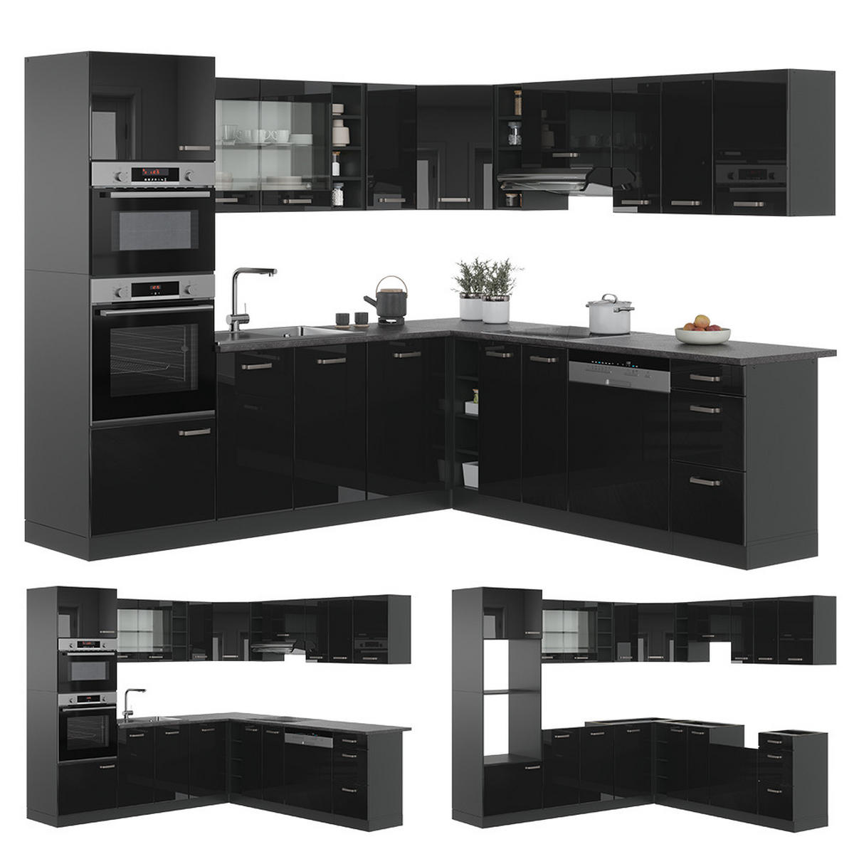 ECKKÜCHE R-Line Schwarz Hochglanz/Anthrazit 237 x 247 cm, AP Anthrazit - Schwarz Hochglanz/Anthrazit, Holzwerkstoff (247/81.6/60cm) - Vicco