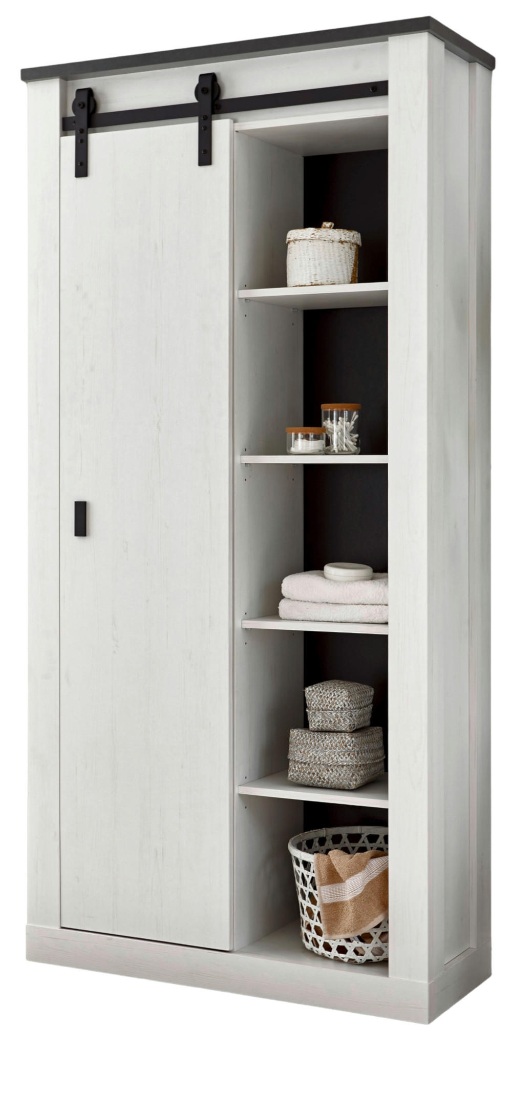 SCHUHSCHRANK weiß Pinie, Landhaus, Flurschrank mit Schiebetür - Anthrazit/Weiß, Holzwerkstoff/Metall (93/201/38cm) - Furn.Design