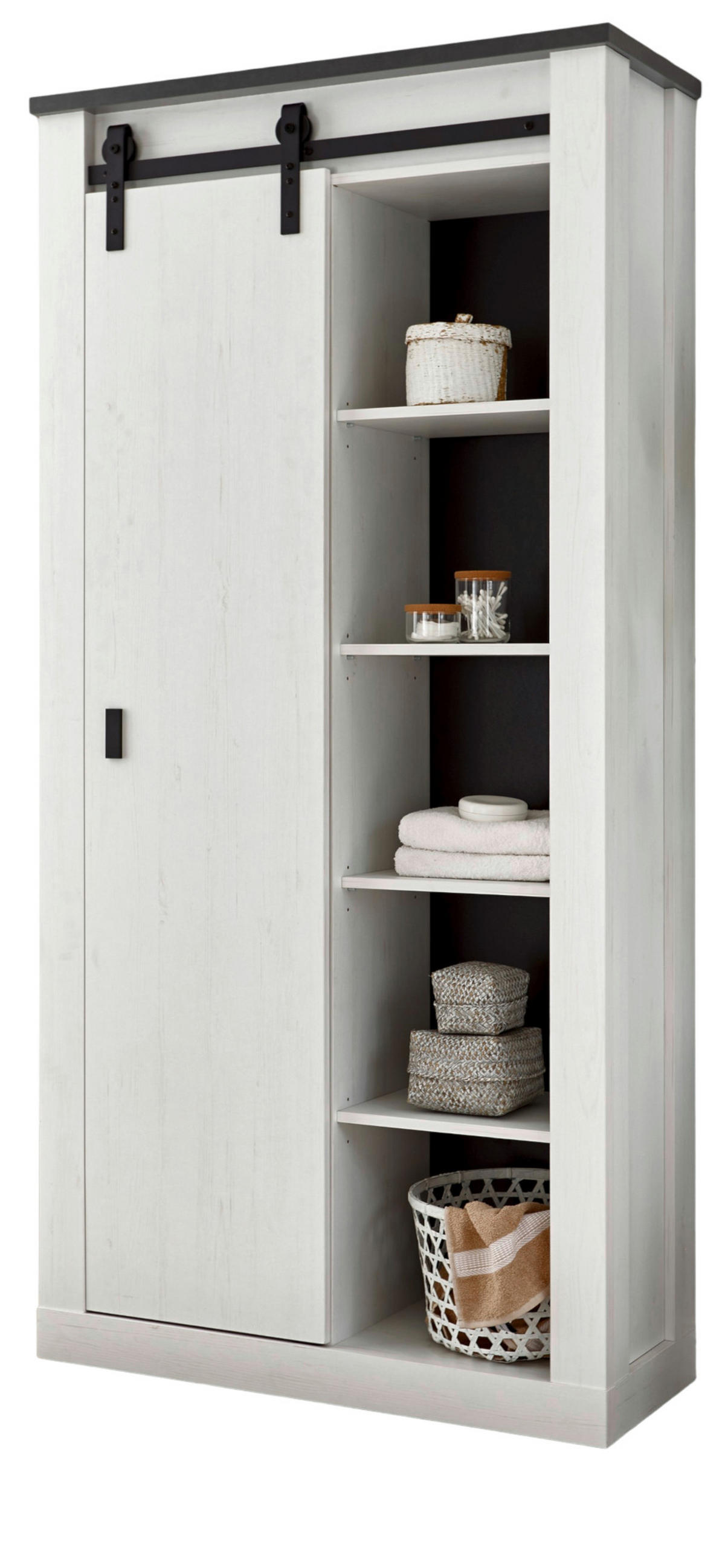 SCHUHSCHRANK weiß Pinie, Landhaus, Flurschrank mit Schiebetür - Anthrazit/Weiß, Holzwerkstoff/Metall (93/201/38cm) - Furn.Design