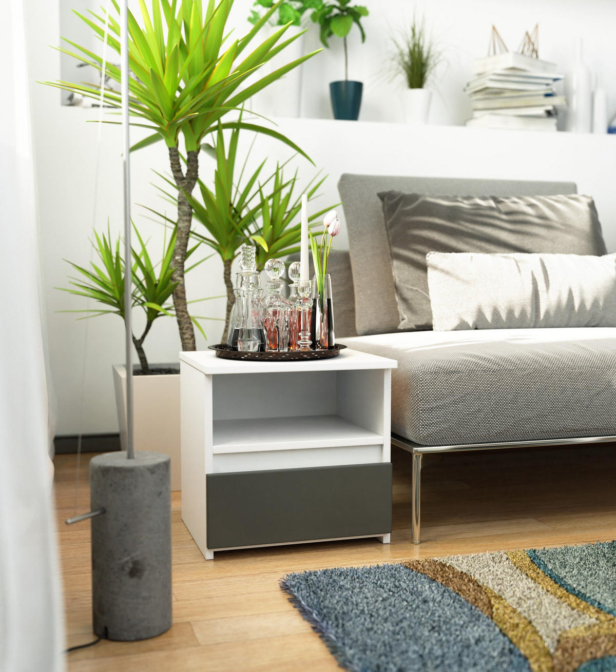 NACHTSCHRANK CL1, Weiß-Grau, 40x35x40 cm - Weiß/Grau, Holz (40/40/35cm) - Milordbikes