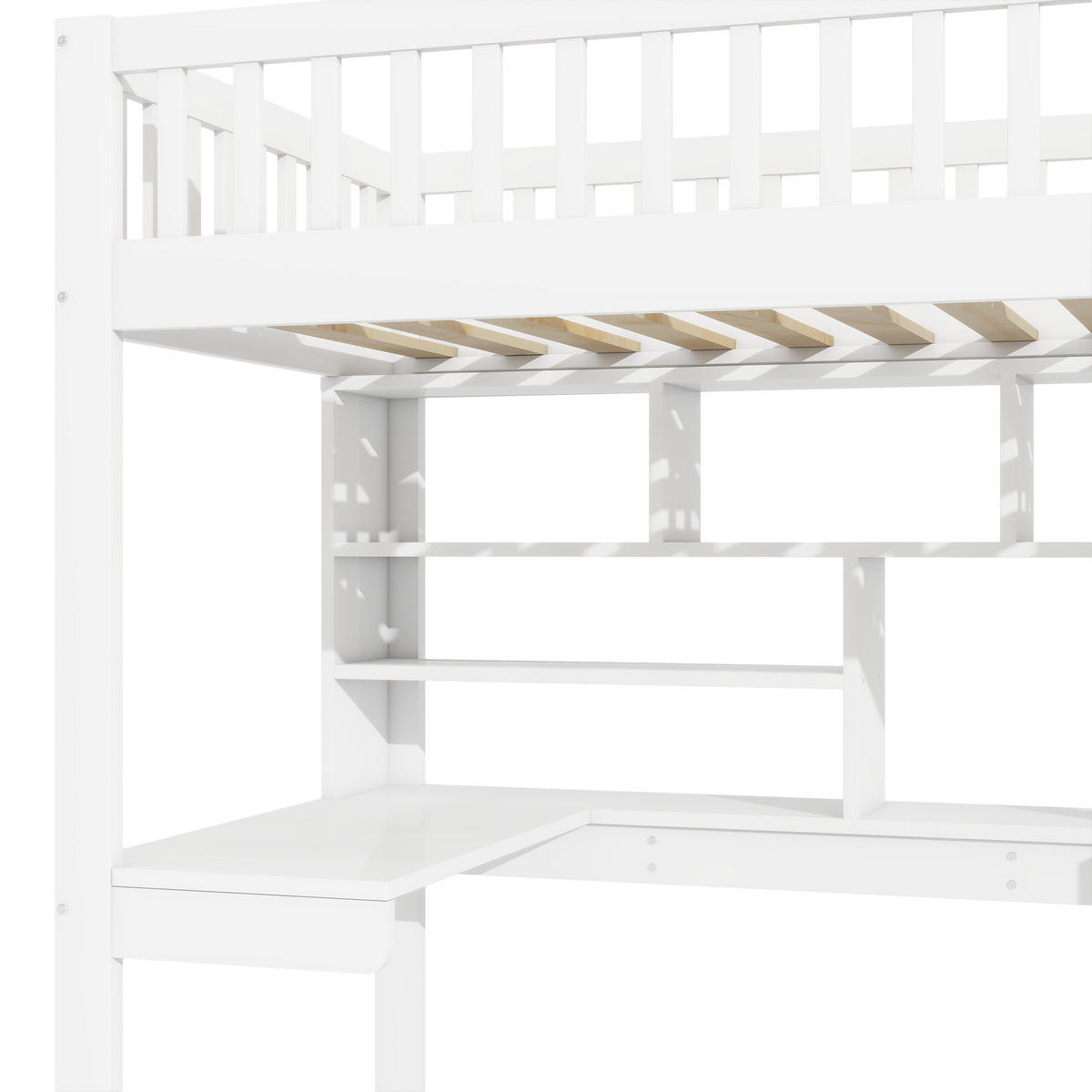 HOCHBETT 90x200cm Weiß LED-Licht Ablageleiter Regale Schreibtisch - Weiß, Holz (90/200cm) - FLIEKS