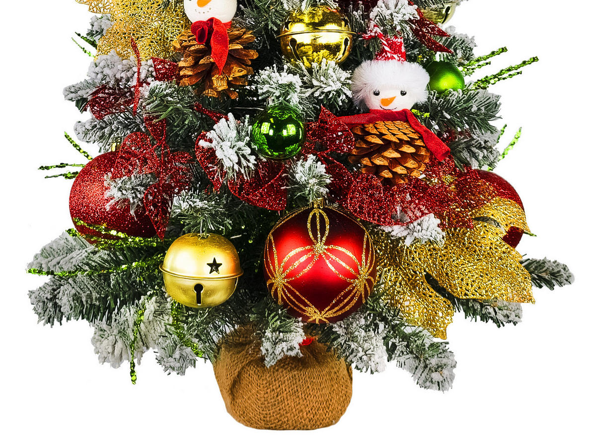 LAALU WEIHNACHTSBAUM geschmückt künstlich SNOWBIRD 60 cm mit LED-Beleuchtung IN FLOWER - Rot/Goldfarben, Kunststoff (60cm) - LAALU