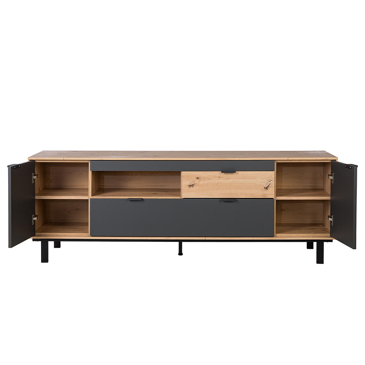 TV-LOWBOARD - Graphit / Eiche Artisan Dekor - Eichefarben/Schwarz, Holzwerkstoff/Metall (180/63/44cm) - home24