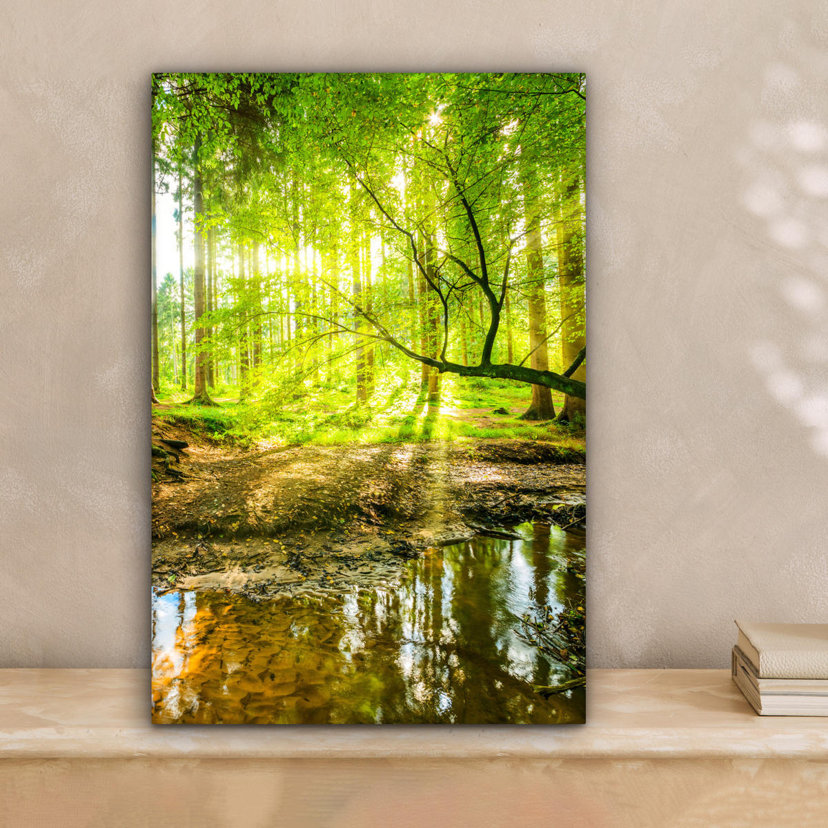 LEINWANDBILD Wald - Landschaft - Wasser - Bäume - Sonne - Grün - Natur 20x30 cm - Grün, Textil (20/30cm) - MuchoWow