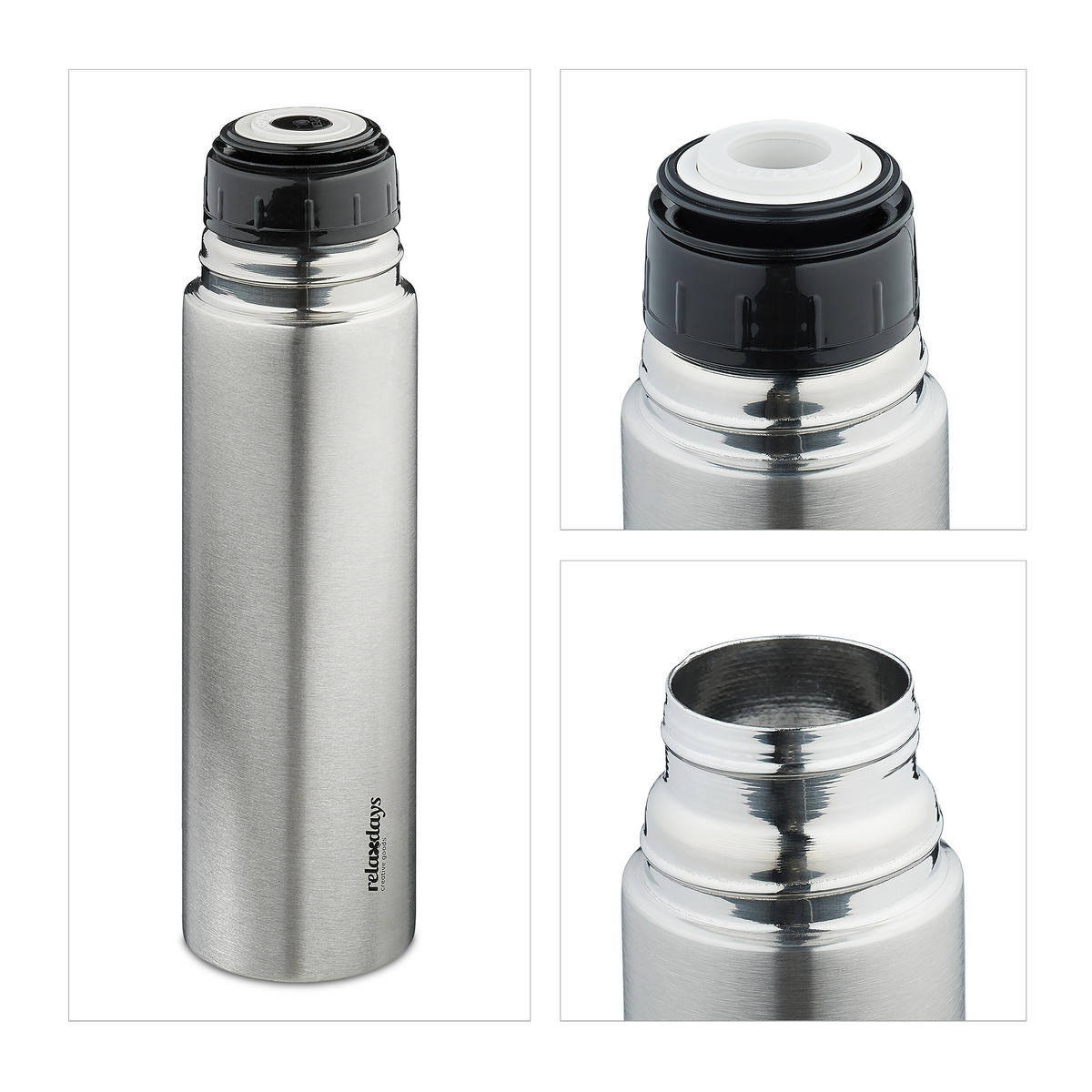 EDELSTAHL-TRINKFLASCHE - Silberfarben, Kunststoff/Metall (0.75L) - Relaxdays