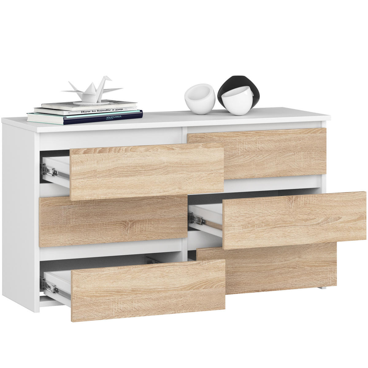 KOMMODE Weiß, Eiche Sonoma 57/100/35 - Weiß, Holzwerkstoff (100/57/35cm) - RAUMHIRSCH FURNITURE