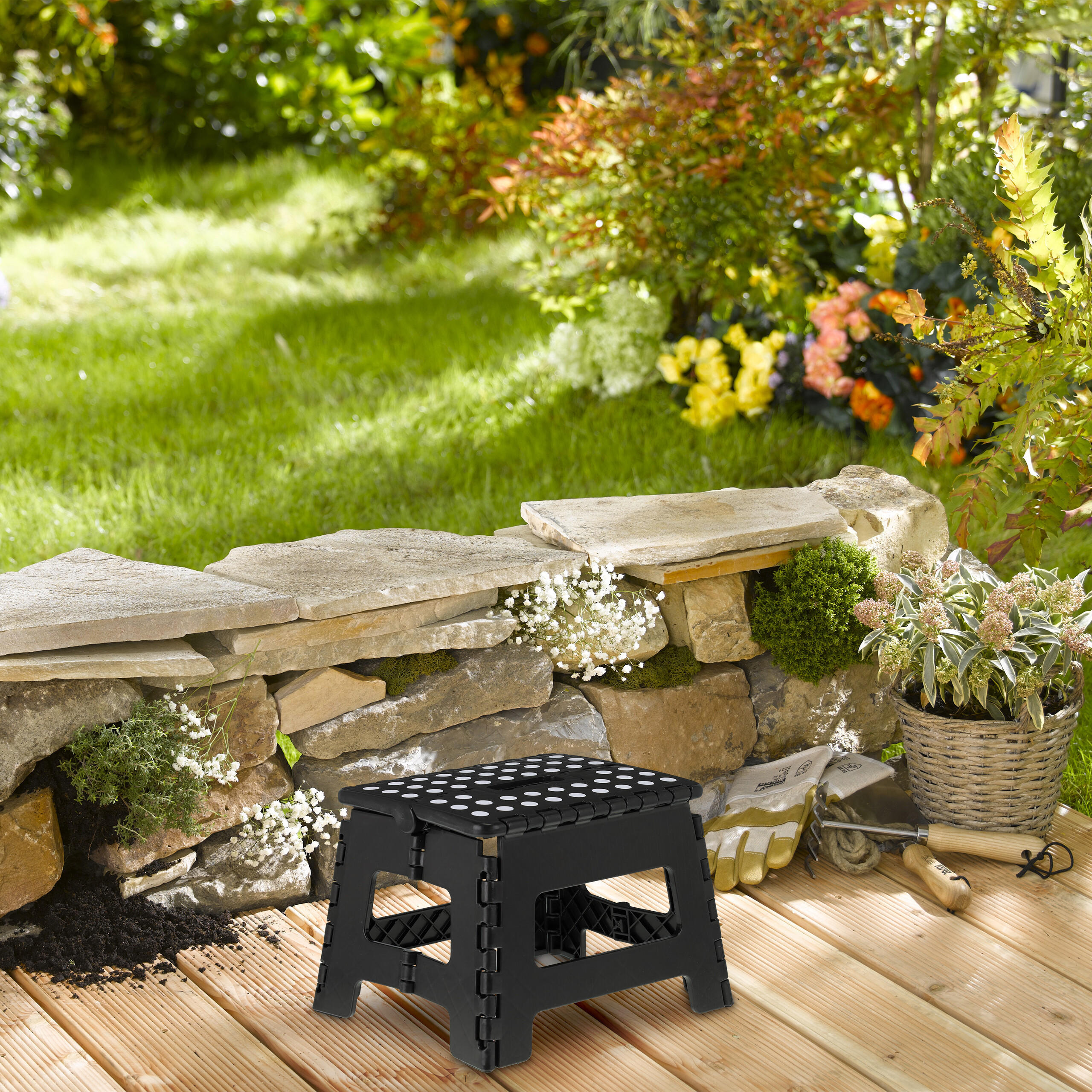 KLAPPHOCKER - Schwarz, Kunststoff/Textil (35/22/28cm) - Relaxdays