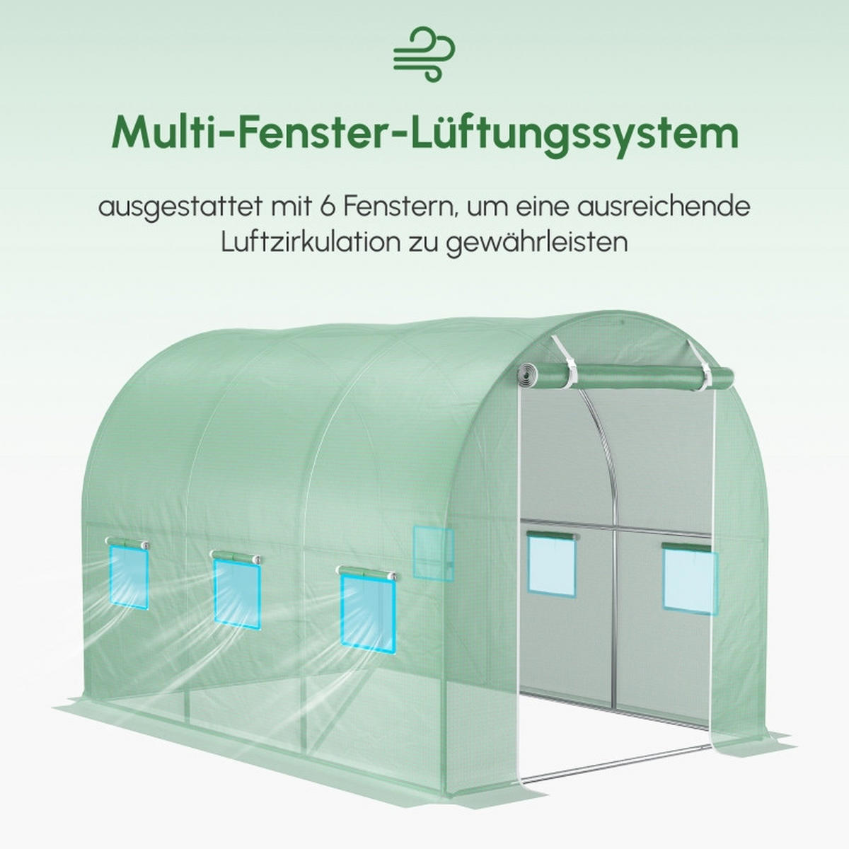 GEWÄCHSHAUSFOLIE 3x2x2 m 6 Fenster - Grün, Kunststoff (300/200/200cm) - Fortuna Lai