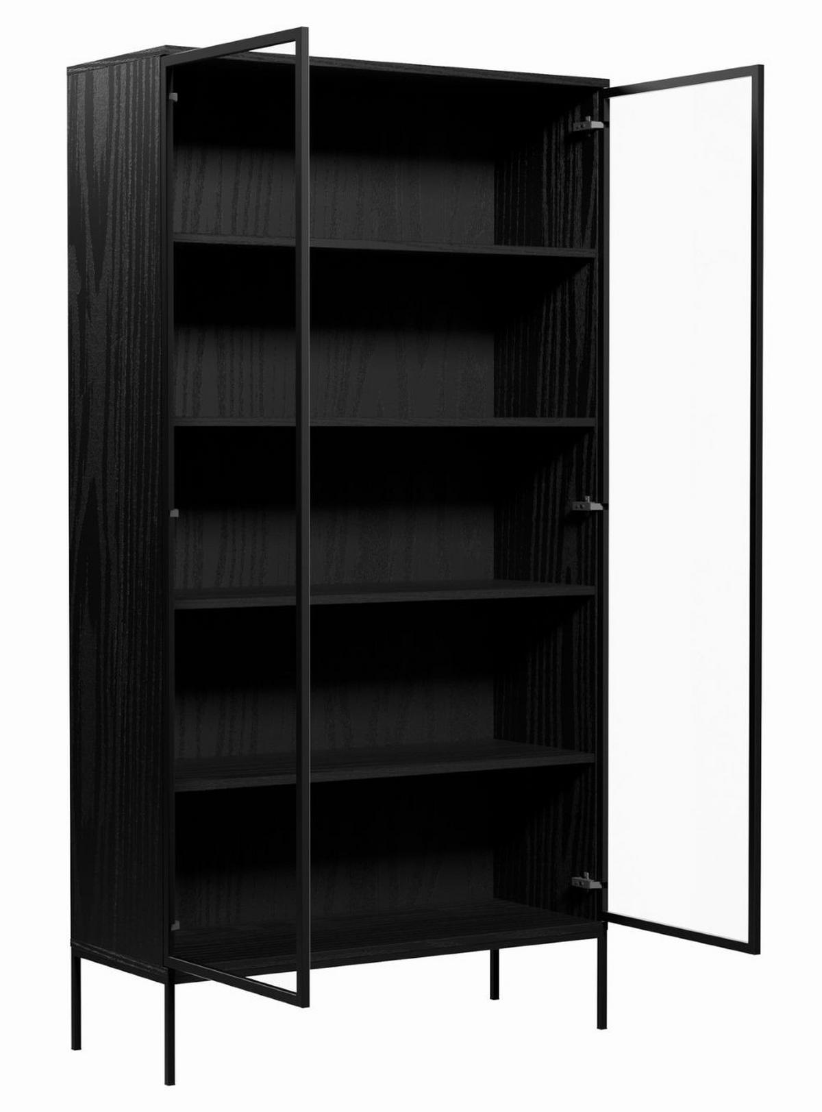 VITRINE Schwarz Industrial Mit Glastüren Auf Metallbeinen - Schwarz, Holzwerkstoff (100/190/41cm) - Sepro Meble