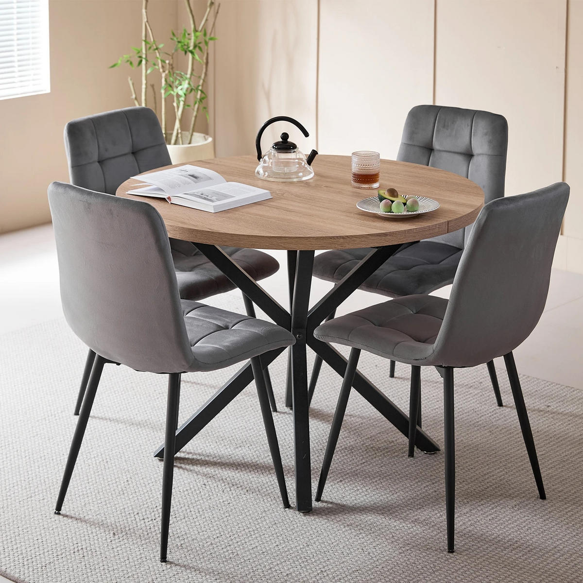ESSZIMMERSTUHL Samtsitz Design Metallgestell Grau 4-teilig - Grau, Textil (43/89.5/44cm) - Kaket