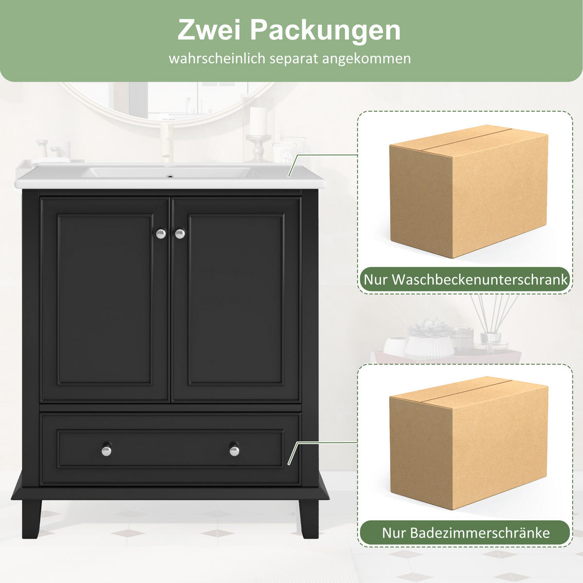 WASCHTISCHKOMBI 76/46/87 cm Schwarz mit 1 Schubladen, ohne Wasserhahn - Schwarz, Holz/Holzwerkstoff (46/87/76cm) - Oxeza