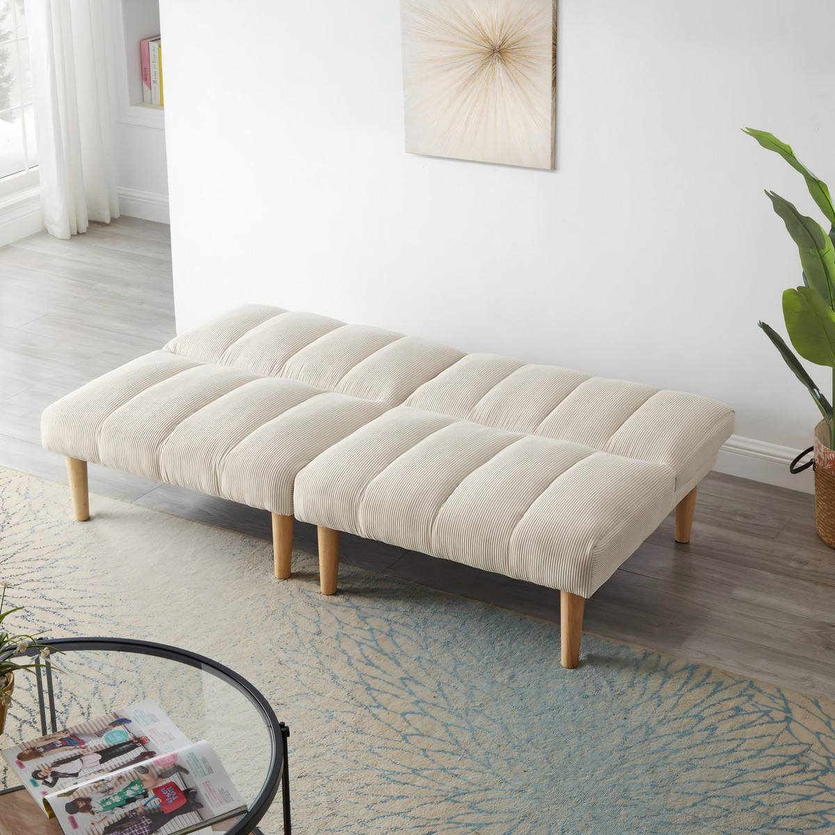 SCHLAFSOFA 3-fach verstellbar Corduroy Beige - Beige, Holzwerkstoff (167/72/82cm) - Meubliv