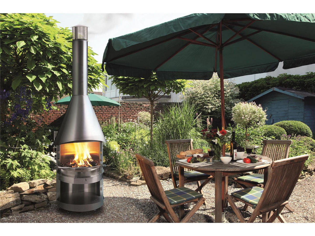 GARTENKAMIN Fuego 70 Edelstahl mit Grillrost, Ø 70 cm - Silberfarben, Metall (76/126/72cm) - Asado