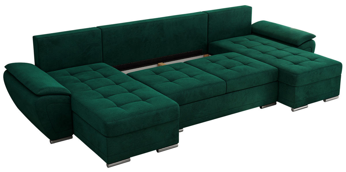 WOHNLANDSCHAFT UMBRIA U Dunkelgrün Velvet - Dunkelgrün/Grau, Textil/Metall (336/85/157cm) - MKS