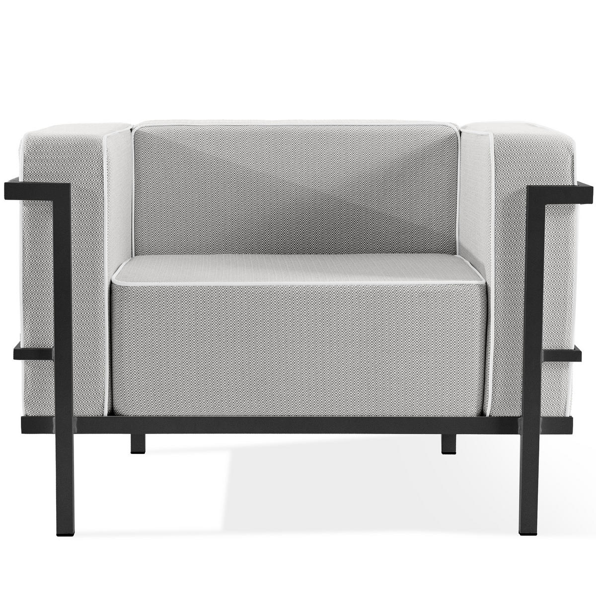 GARTENLOUNGE-SET TRIGLO 4-tlg., 1x Tisch, 2x Sessel, 1x Sofa 2-Sitzer, Modern, Dunkelgrau - Dunkelgrau/Weiß, Glas/Textil - KONSIMO®