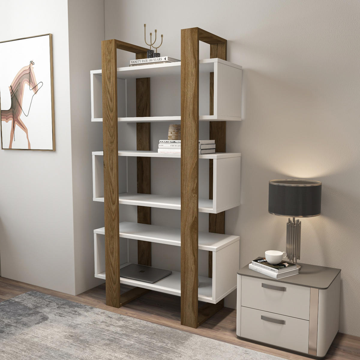 BÜCHERREGAL Reina - Weiß/Braun, Holzwerkstoff (80/150/29.5cm) - Decorotika