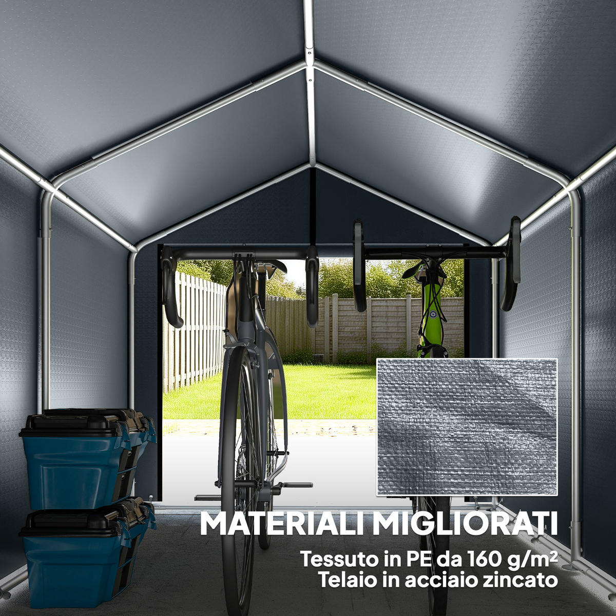 GARAGENÜBERDACHUNG mit verstärkter, wasserdichter Plane und Reißverschlusseingang, 162 x 221,5 x 163 cm, grau - Dunkelgrau, Metall (162/163/221.5cm) - Vallsero