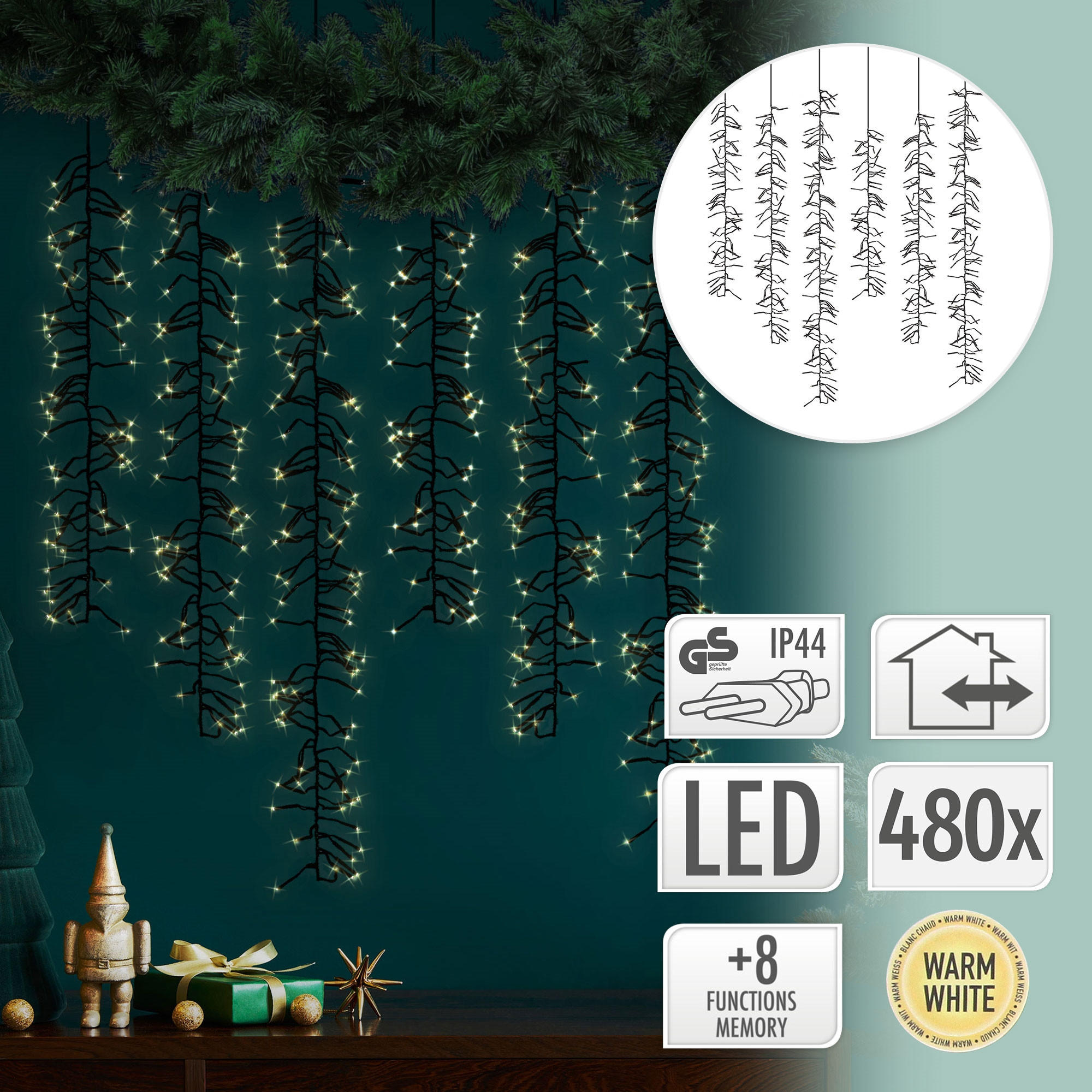 WEIHNACHT CLUSTER Cascade 480LED - Schwarz, Kunststoff (200cm) - ECD-Germany