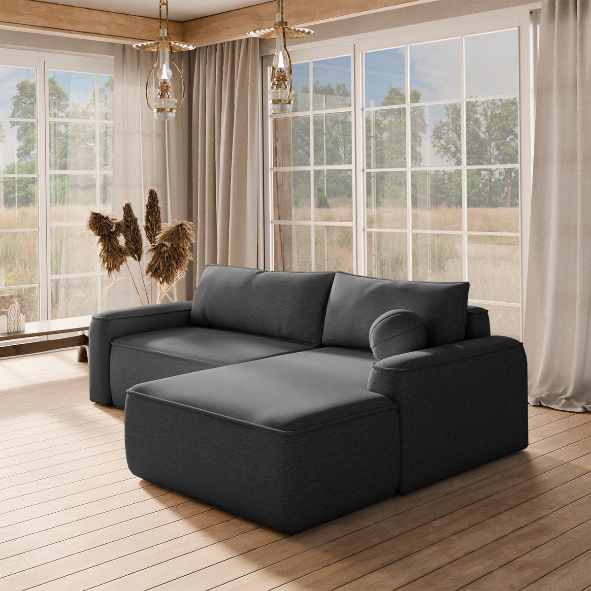 ECKSOFA OTATTI mit Schlaffunktion, Graphit - Dunkelgrau, Textil (245/160cm) - Fedve