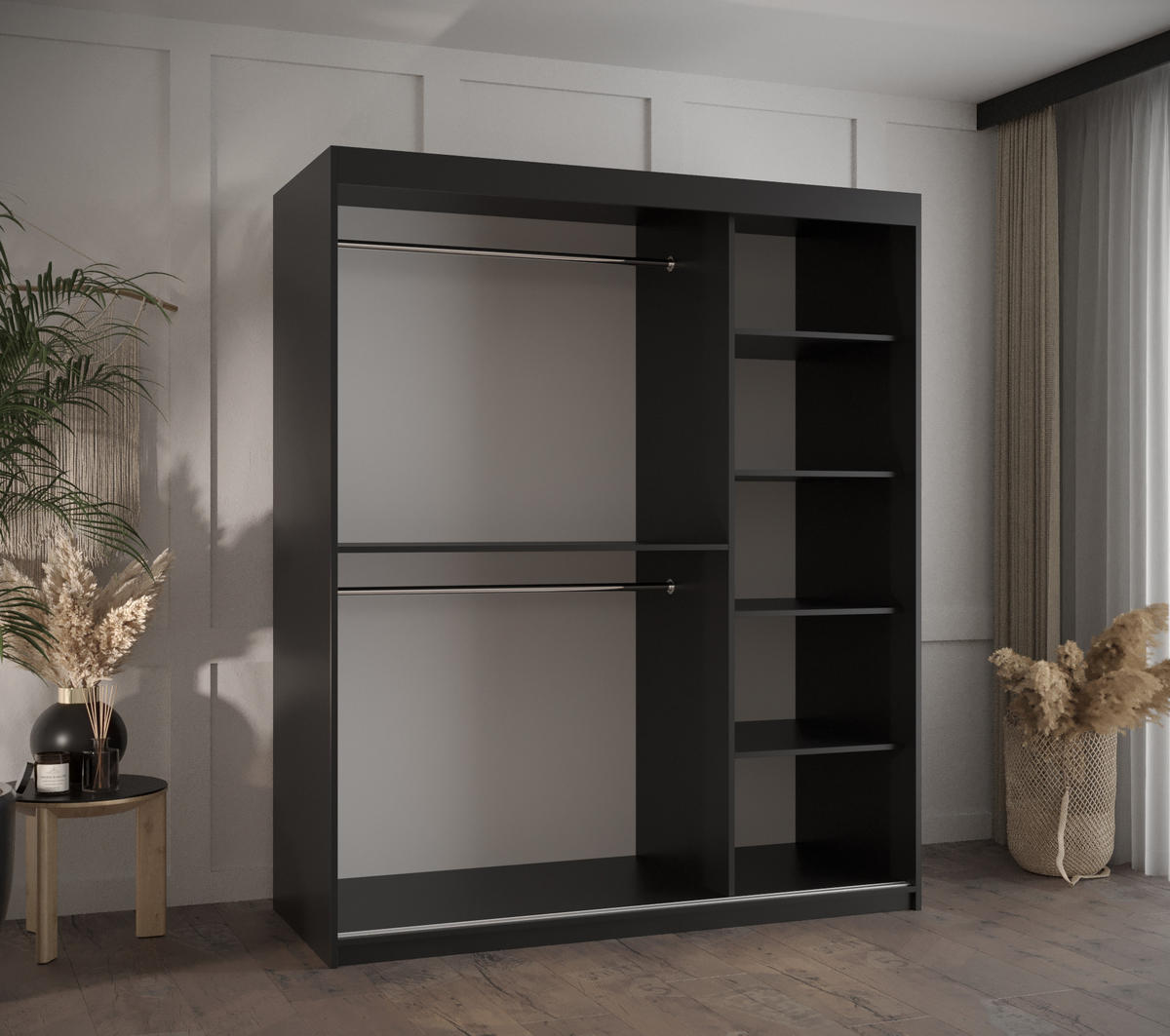 SCHWEBETÜRENSCHRANK 200/150/62 2-türig - Schwarz, Holz/Kunststoff (150/200/62cm) - MÖBEL KRYSPOL
