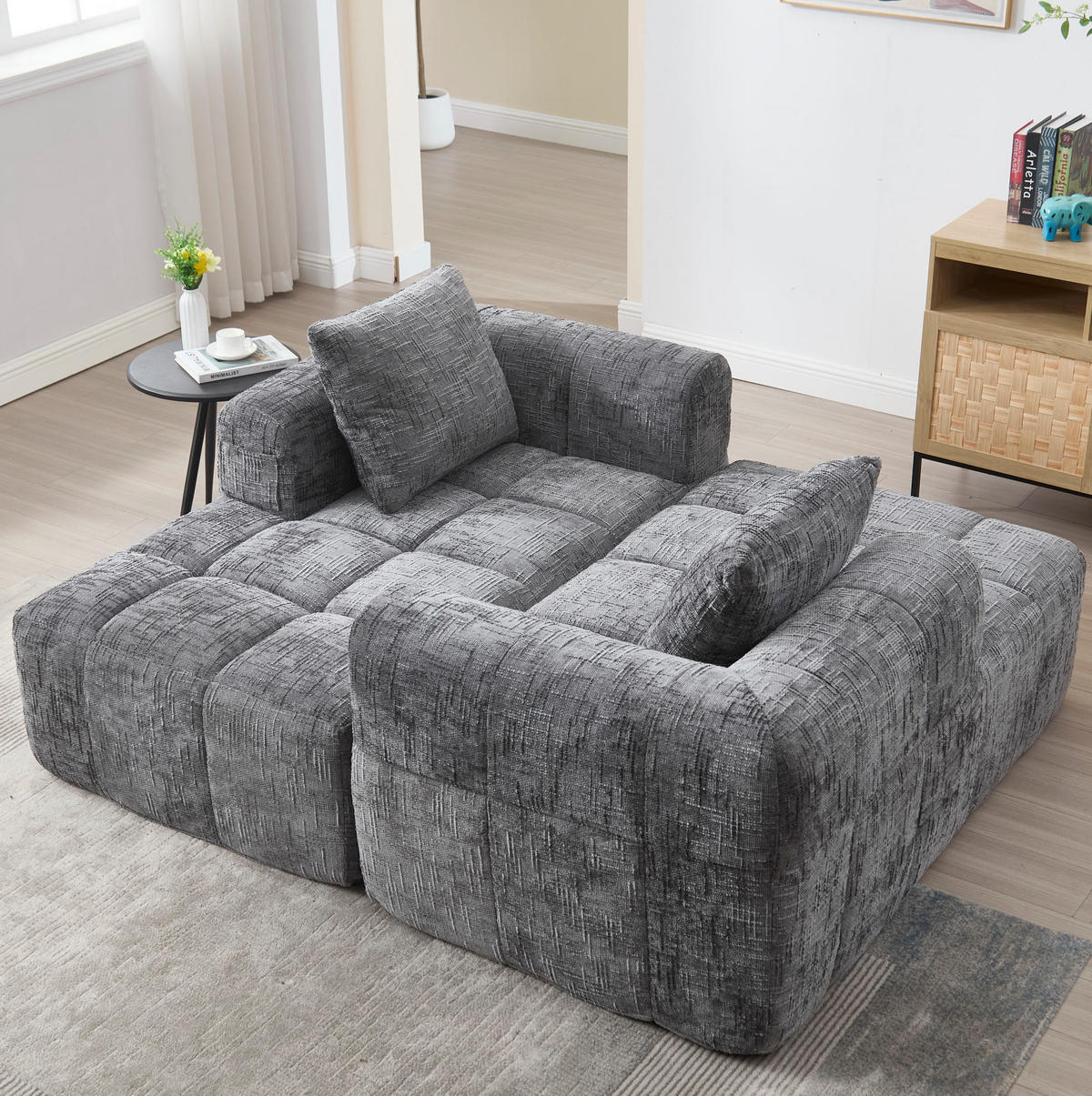 ECKSOFA 250/158/60 cm grau aus Chenille mit Seitentaschen - Grau, Textil (250/158cm) - OKWISH