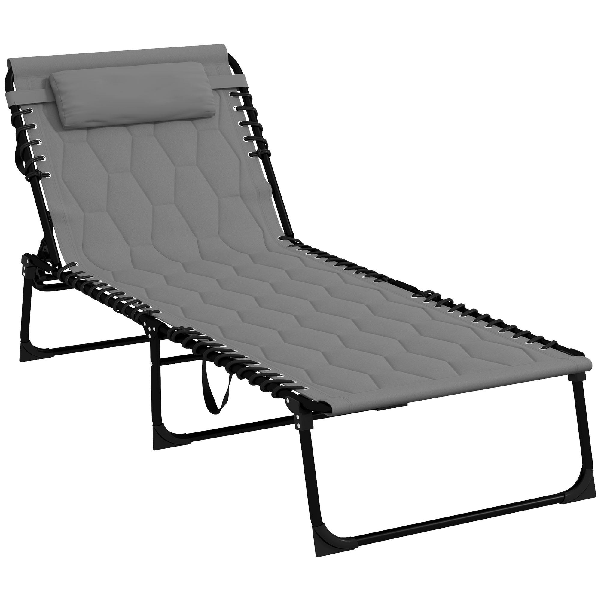 KLAPPBARE Gartenliege mit Kopfkissen, für Garten, Balkon, Oxford, Grau - Grau, Metall (188/36/65cm) - Outsunny