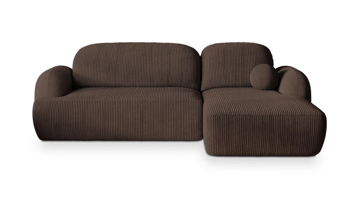 ECKSOFA MODENZA P R-S Braun Kordstoff mit Schlaffunktion - Braun, Holz (266/148cm) - MASSENO