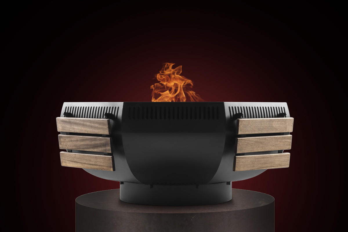 FEUERSCHALE mit Grillring und Grillplatte WOX Schwarz 115 x 115 x 50 cm 96 kg pulverbeschichtet - Schwarz, Metall (115/50/115cm) - The Favilla