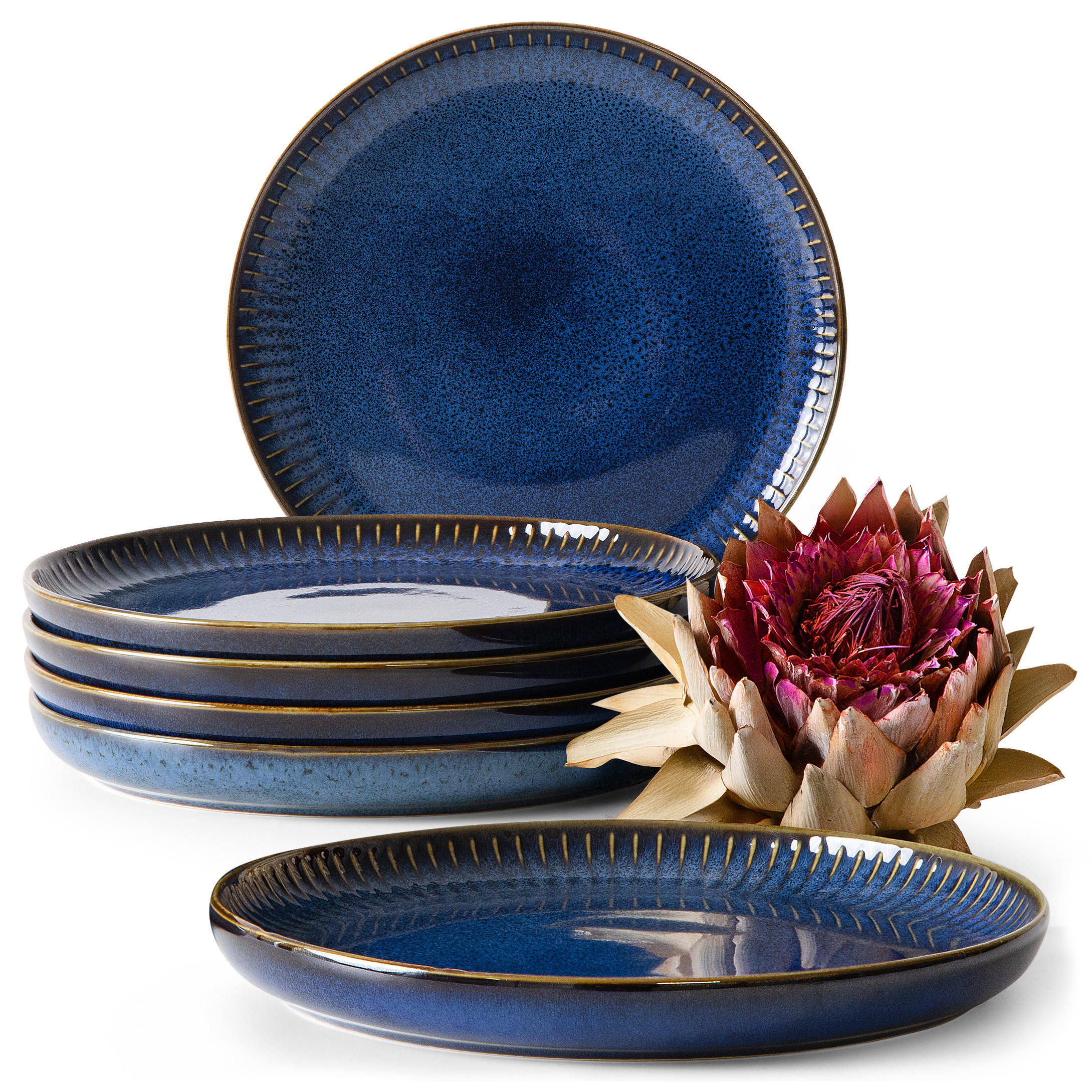 DESSERTTELLER AD STRIPES, 6-tlg - Dunkelblau, Keramik (20cm) - KONSIMO®