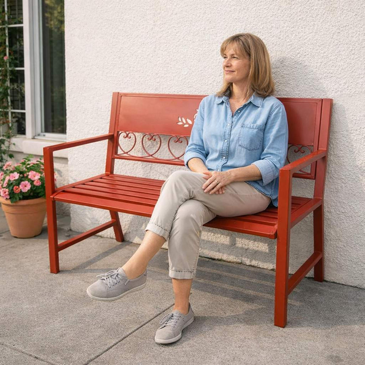 GARTENBANK 2 Sitzer Metall Rot 120 cm - Rot, Metall (120/88/55cm) - DanDiBo