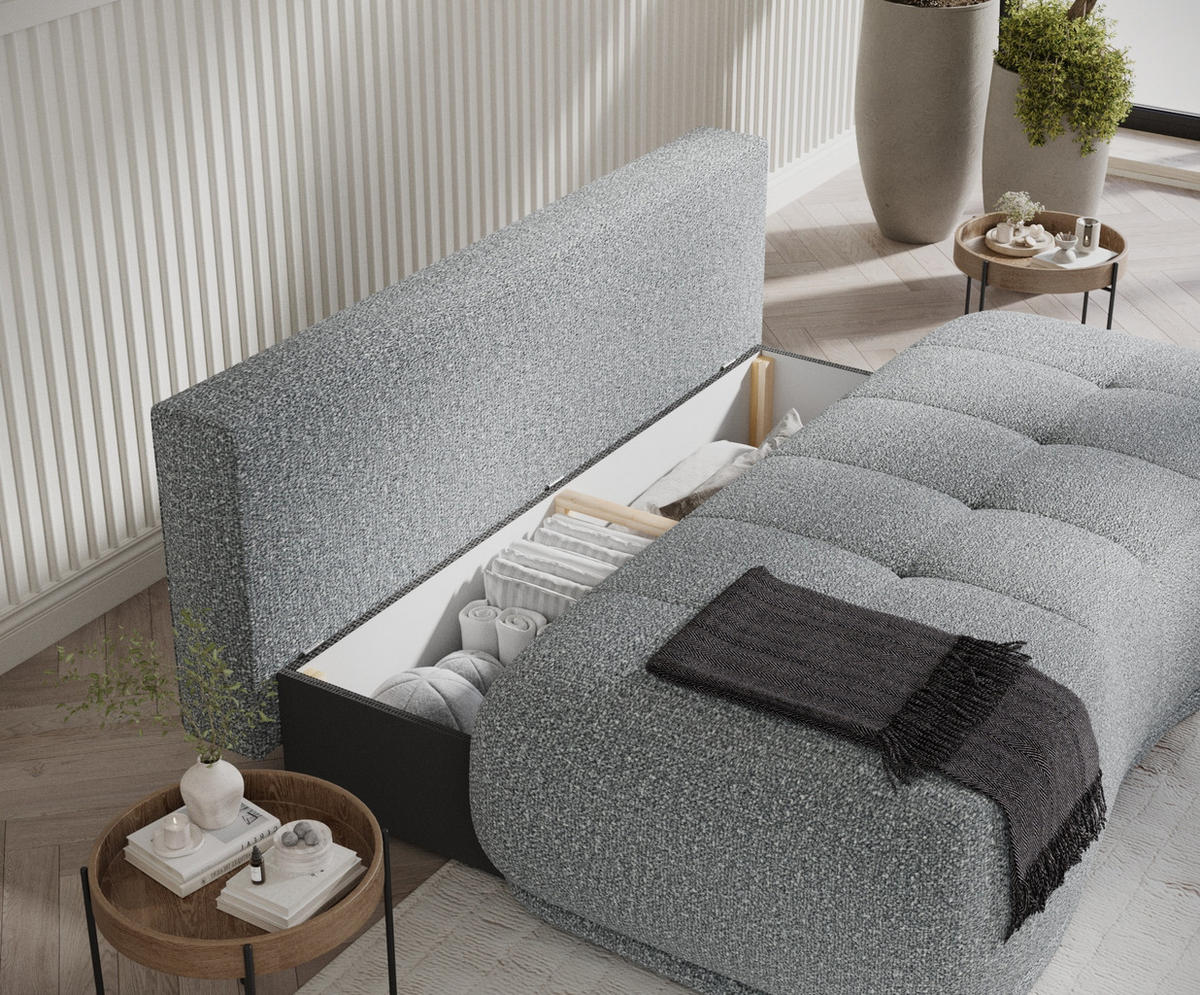 SCHLAFSOFA Cirrus Grau Plüschstoff - Schwarz/Grau, Holz/Holzwerkstoff (206/95/105cm) - Maison de Reve