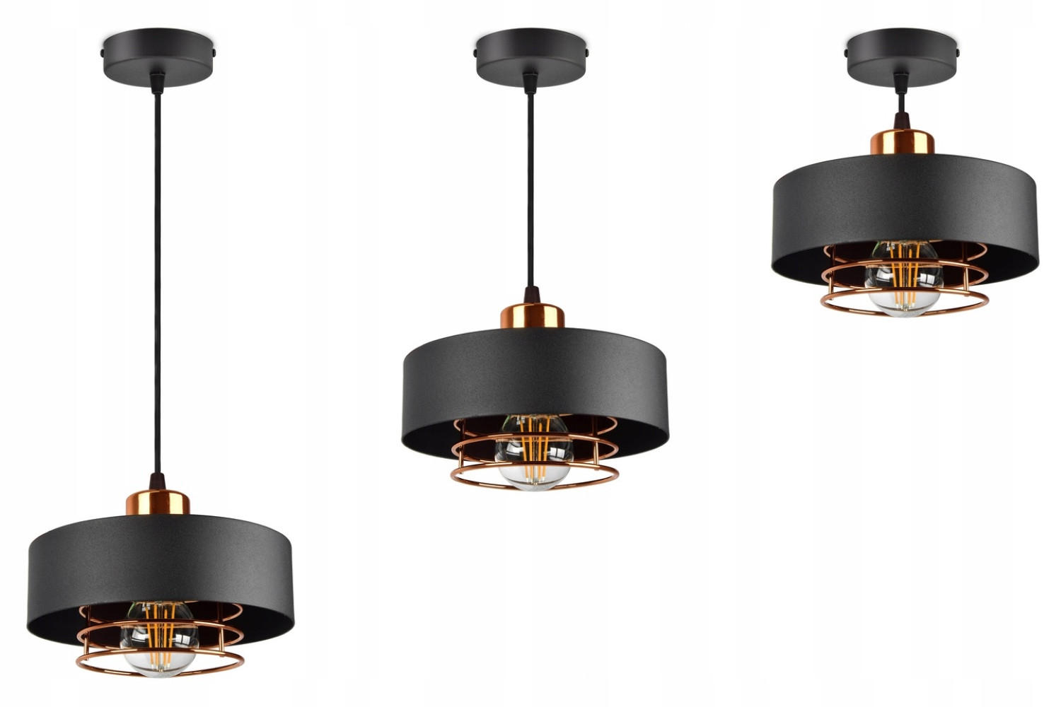 PENDELLEUCHTE EDISON - Goldfarben/Schwarz, Metall (20/20/70cm) - kiki design